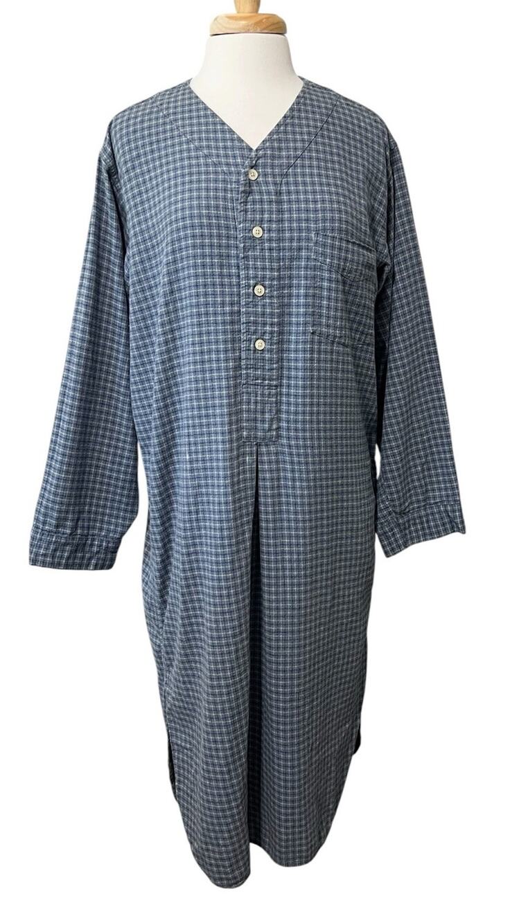 Brooks Brothers Night Shirt sz Small Blue Plaid Long Sleeve Cotton Flannel